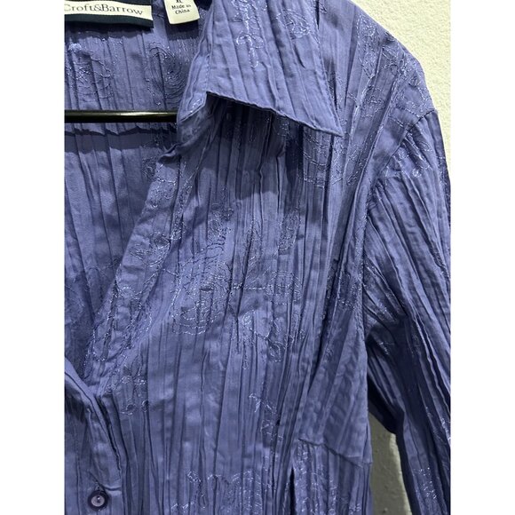 Croft & Barrow NWT Womens Purple Embroidered Button Front Crinkle Blouse Sz XL - Picture 4 of 10